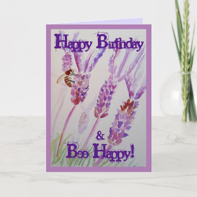Lavendel Blume und Bienenwasser Geburtstag Karte (Vorderseite)
