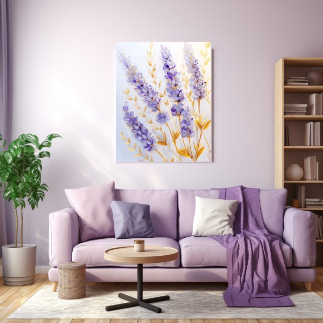 Lavendel-Blume und goldene Blätter Leinwanddruck (Von Creator hochgeladen)