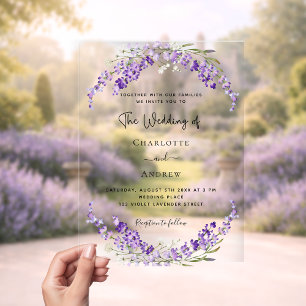 Lavendel Blume Violett Hochzeit klar Acryleinladungen
