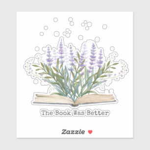 Lavendel-Blume wächst aus dem Buchlesekonzept Aufkleber