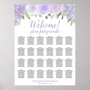 Lavendel-Blumen-24-Tisch-Hochzeits-Sitzplan Poster