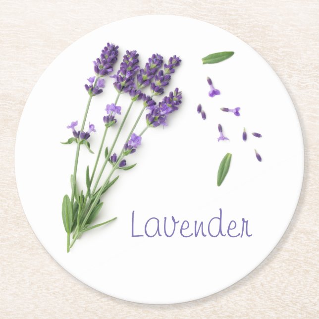 Lavendel-Blumen abgeschieden auf weißem Runder Pappuntersetzer (Vorderseite)