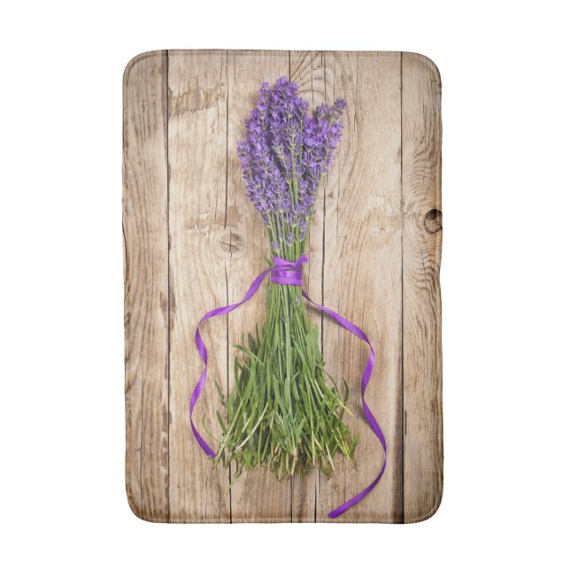 Lavendel-Blumen auf hölzernem Tabellen-Hintergrund Badematte (Vorderseite Vertikal)