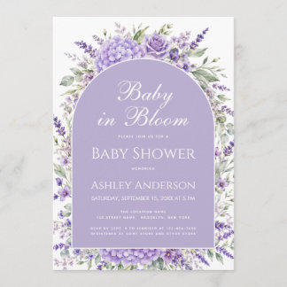 Lavendel-Blumen-Baby-Shower-Baby-in- Blüte-lila Einladung