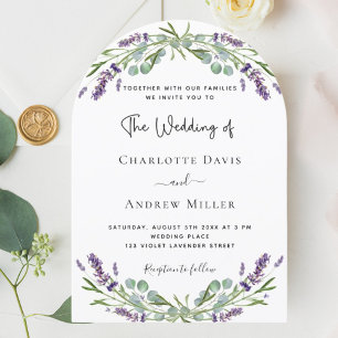 Lavendel Blumen Eukalyptus Grünbogen Hochzeit Einladung