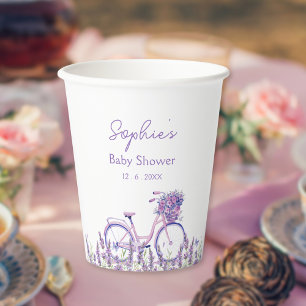 Lavendel Blumen Fahrrad-Baby-Party Pappbecher