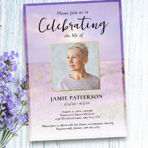 Lavendel-Blumen-Feier-des-Lebens-Foto-Begräbnis  Einladung