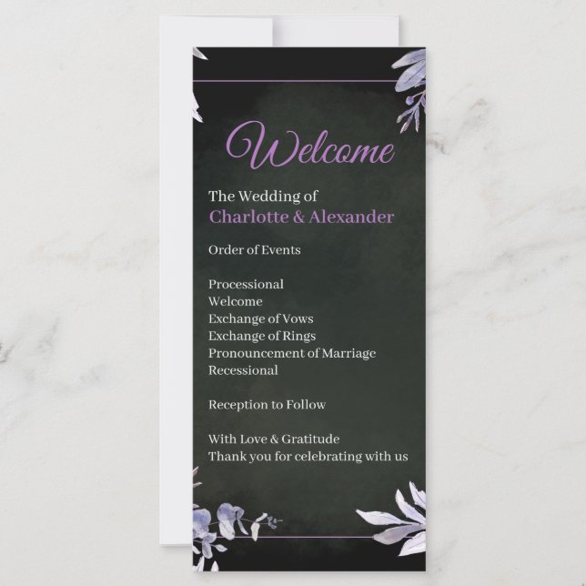 Lavendel-Blumen-Gotische-Hochzeitsprogramm (Vorderseite)