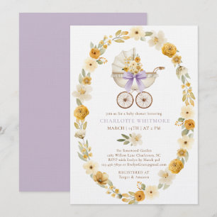 Lavendel-Blumen-Kinderwagen-Baby-Shower-Einladung Einladung
