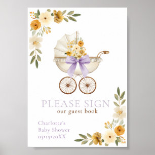 Lavendel-Blumen-Kinderwagen-Gästebuch-Schild Poster
