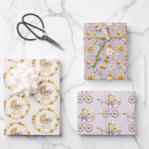 Lavendel-Blumen-Kinderwagen-Geschenkverpackungsset Geschenkpapier Set