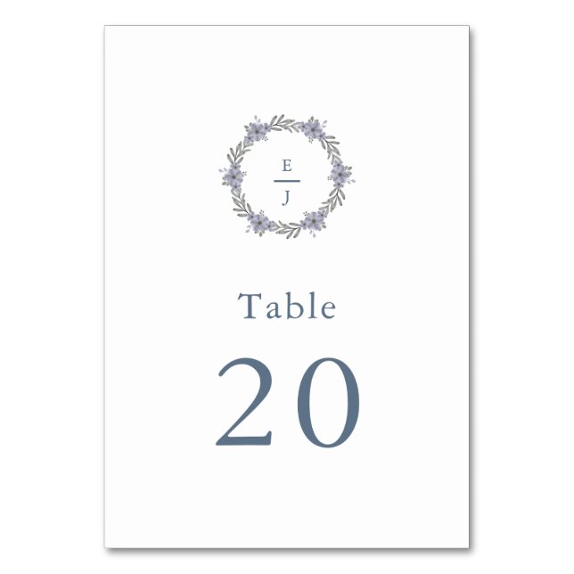Lavendel-Blumen-Monogramm-Hochzeitstisch-Nummer Tischnummer (Vorderseite)