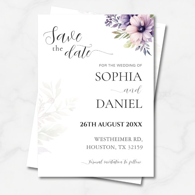 Lavendel-Blumen-Script Save-the-Date-Karte, Elegan Einladung (Von Creator hochgeladen)