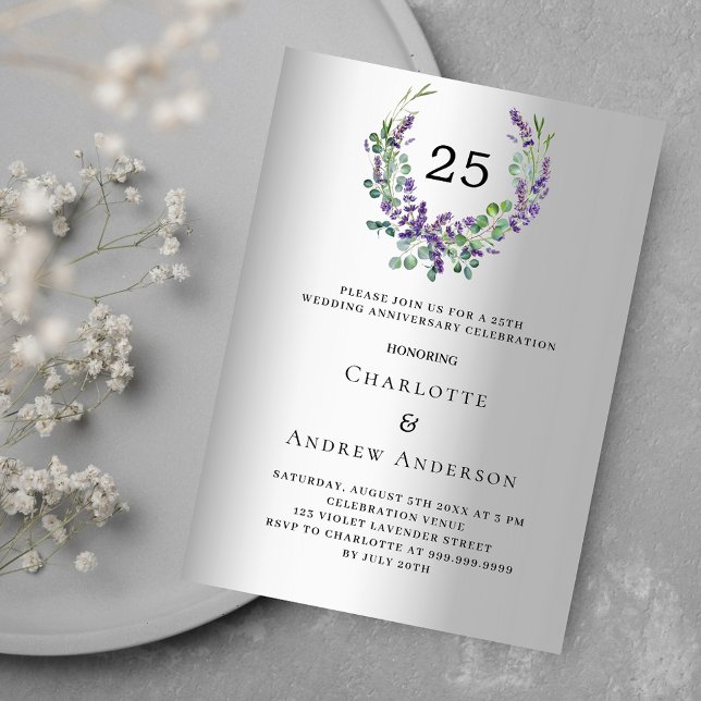 Lavendel Blumen Silber 25. Hochzeitstag Einladung (Von Creator hochgeladen)