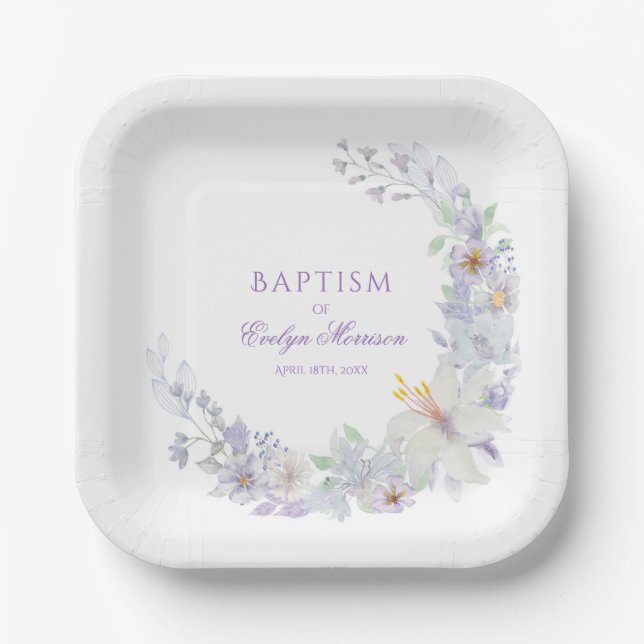 Lavendel-Blumen-Tauf-Papierteller Pappteller (Vorderseite)
