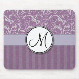 Lavendel-BlumenBündel u. Streifen mit Monogramm Mousepad