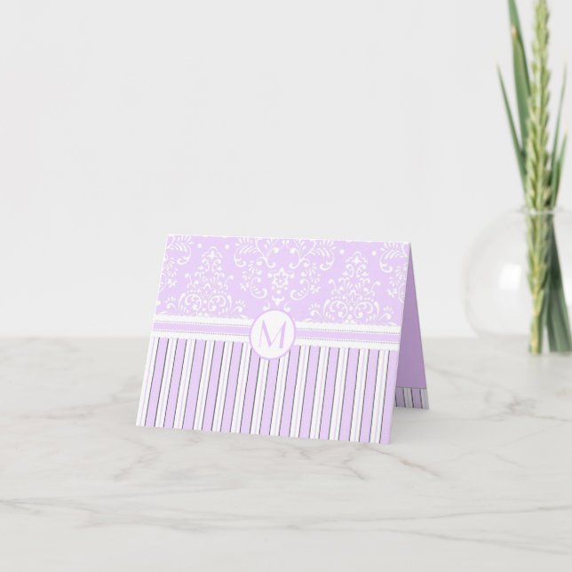 Lavendel Blumendamast und Streifen-Monogramm (Vorderseite)