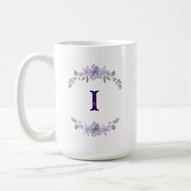 Lavendel-Blumeninitial Persönliches Monogramm Kaffeetasse (Links)