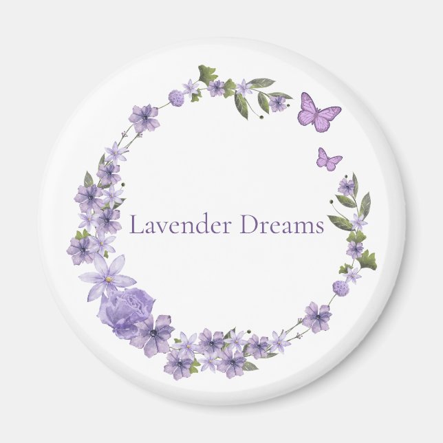 Lavendel-Blumenkranz Botanisches Design Magnet (Vorne)