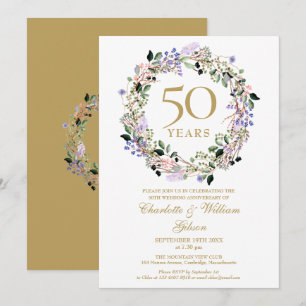 Lavendel-Blumenkranz zum 50. Hochzeitstag Einladung