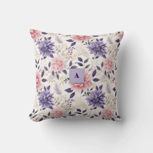 Lavendel Blumenmuster Monogramm Kissen
