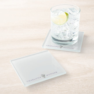 Lavendel-Blumenpersonalisierte Namen Hochzeit Glasuntersetzer