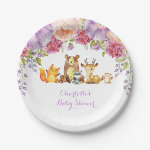 Lavendel-Blumenwaldtier-Babyparty Pappteller