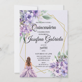 Lavendel-blumige Quinceañera-Einladung Einladung