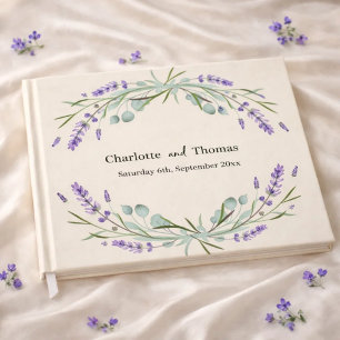 Lavendel-Blüten Eukalyptusbeige Sandhochzeit Gästebuch