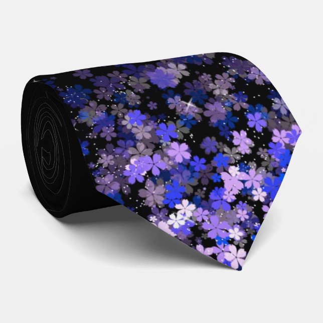 Lavendel-Blütencluster Herren-Schwarze Krawatte (Gerollt)