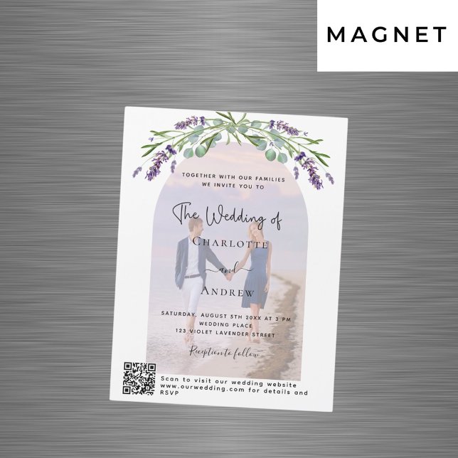 Lavendel Bogen Foto Florals QR UAWG Luxus Hochzeit Magneteinladung (Von Creator hochgeladen)