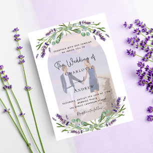 Lavendel-Bogen-Foto violette Blumen Luxus-Hochzeit Einladung