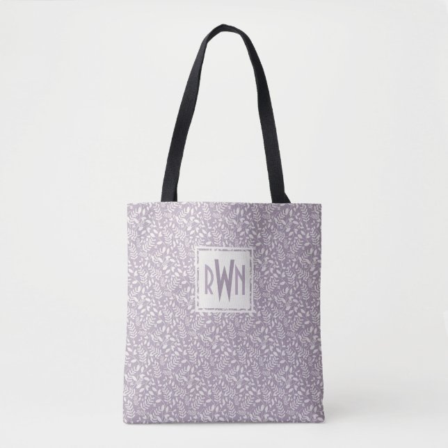 Lavendel Botanische Printwerbung | Custom Monogram Tasche (Vorderseite)
