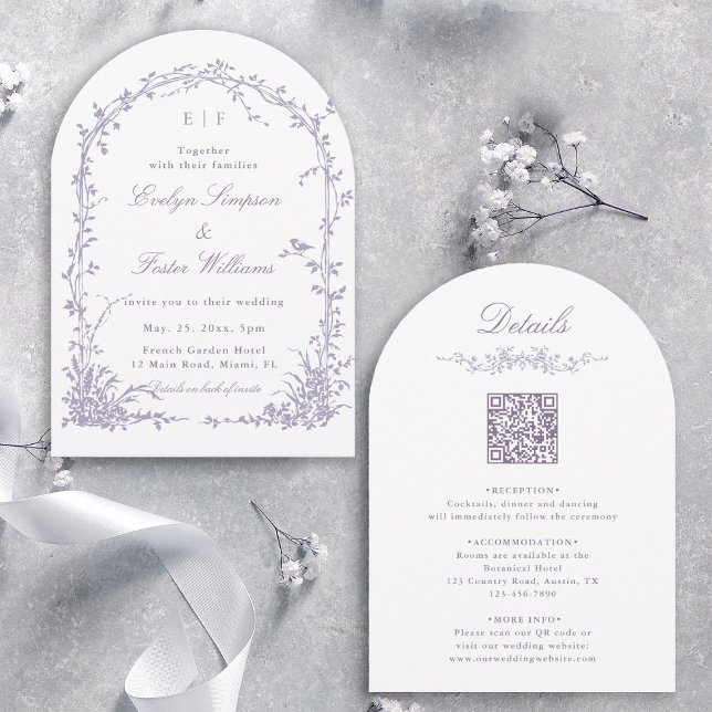 Lavendel Botanischer Garten Hochzeitsbogen - Alles Einladung (Front & Back)