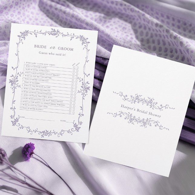 Lavendel 'Braut oder Bräutigam' Brautparty-Spiel  (Front & Back)