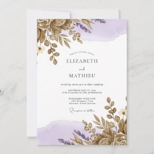 Lavendel-Bronze-Rustikal-Hochzeit Einladung