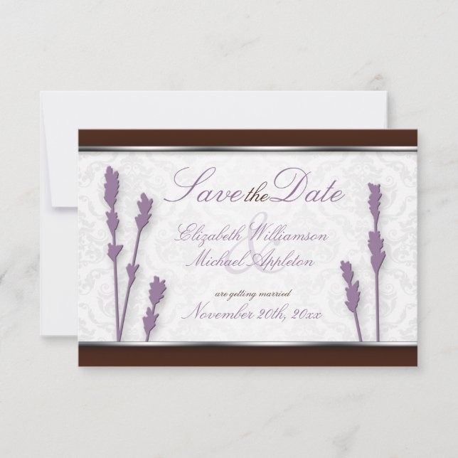 Lavendel & Brown speichern Sie die Ankündigungen (Vorderseite)