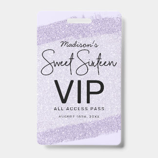 Lavendel Brush Glitzer Sweet 16 Einladung VIP Ausweis