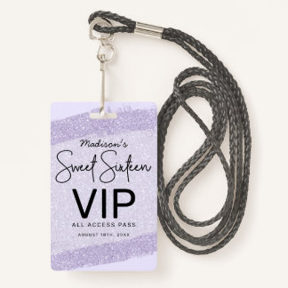 Lavendel Brush Glitzer Sweet 16 Einladung VIP Ausweis