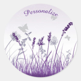 Lavendel & Butterfliegen personalisieren Runder Aufkleber