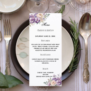 Lavendel Champagner Creme Blumen Hochzeit Menükarte