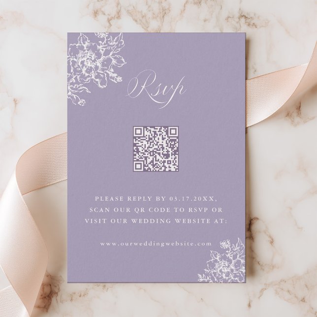 Lavendel Classic Bloom Gartenhochzeit QR-Code RSVP Karte (Von Creator hochgeladen)