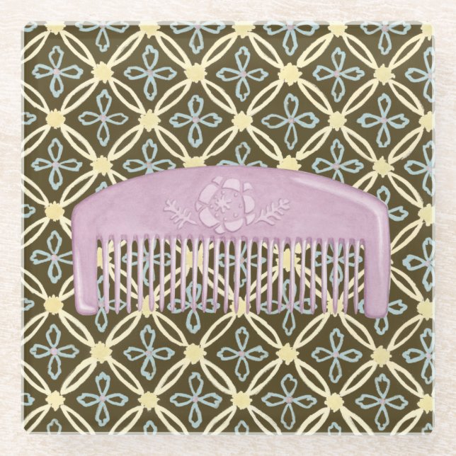 Lavendel-Comb auf Schokoladengrund Glasuntersetzer (Vorderseite)