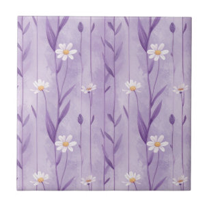 Lavendel-Daisy-Streifen mit weißen Wildblumen Fliese