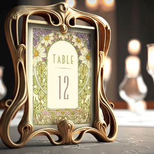 Lavendel-Daisy-Tischnummern im Vintage-Art Nouveau Einladung