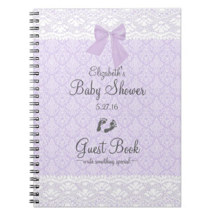 Lavendel-Damast-und Spitze-Babyparty-Gast-Buch Notizblock