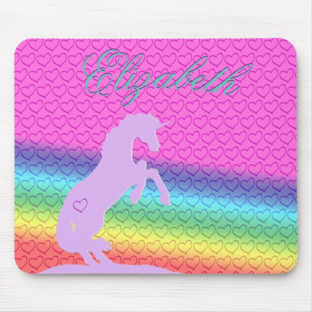Lavendel-Einhorn-Silhouette (Regenbogen/Herz) Mousepad (Vorne)