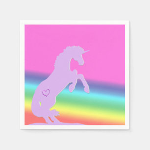 Lavendel-Einhorn-Silhouette (Regenbogenuntergrund) Serviette