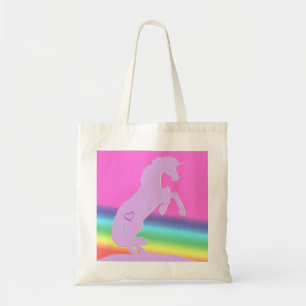 Lavendel-Einhorn-Silhouette (Regenbogenuntergrund) Tragetasche