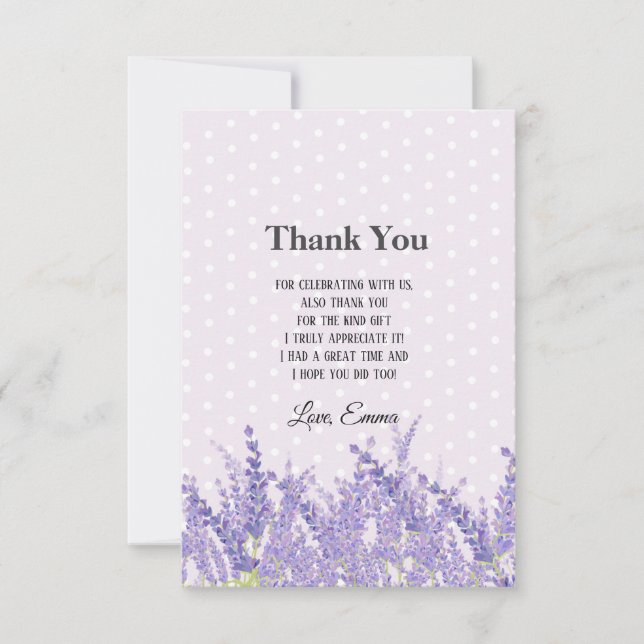 Lavendel, elegant, modern, trendig, floral , lila dankeskarte (Vorderseite)